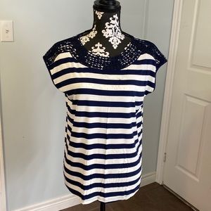 Navy and white striped top, size small